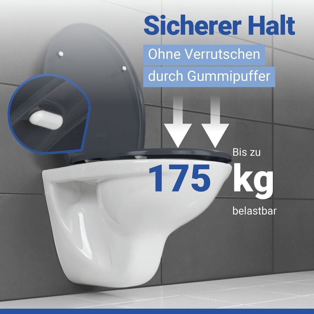 WC Sitz Mod. Samos Grau, Toilettendeckel mit Absenkautomatik